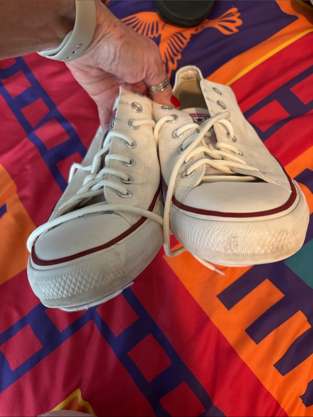 Converse White Low Top Canvas Sneakers with Red Trim - Picture 3 of 6